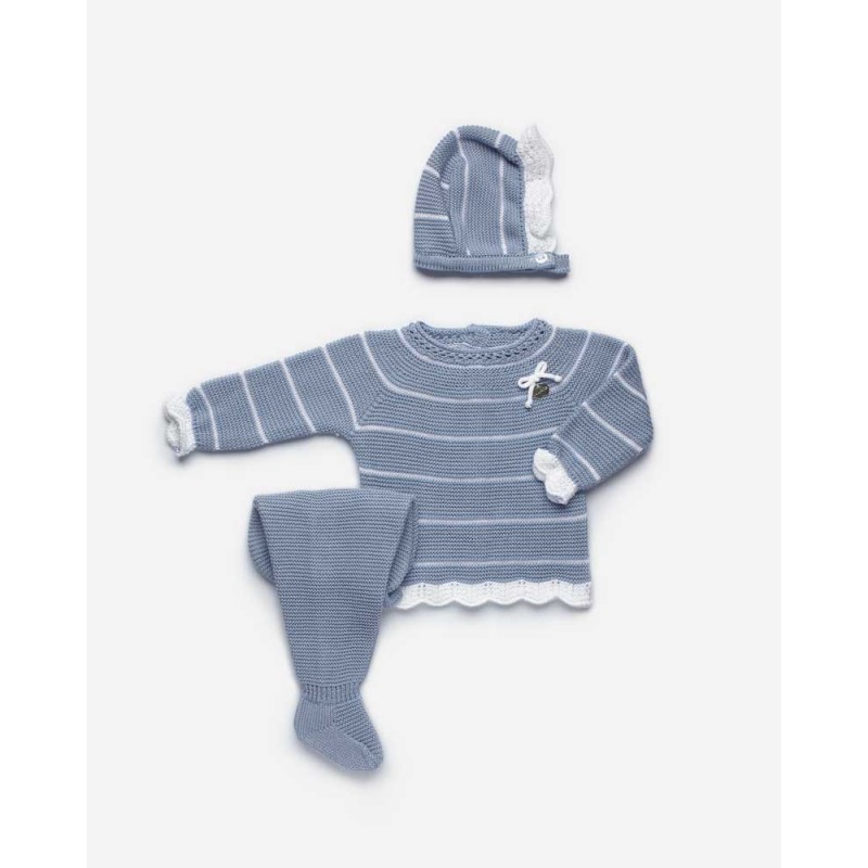 Conjunto polaina 3 piezas  hilo lin rayado Juliana