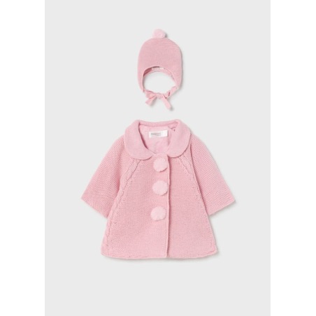 Abrigo de tricot con gorro bebe niña Mayoral