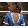 Vestido m/m en popelin añil con entredos
