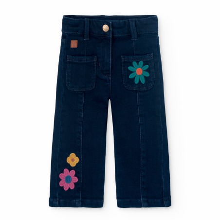 Pantalón denim bordado flores niña Boboli