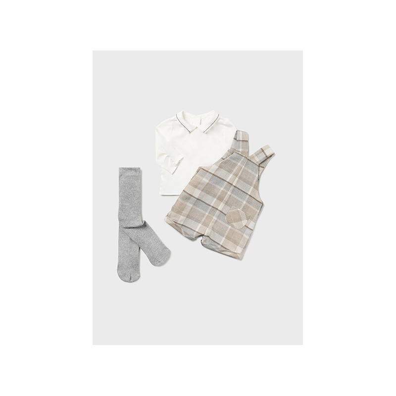 Conjunto 3 piezas peto cuadros bebe Mayoral