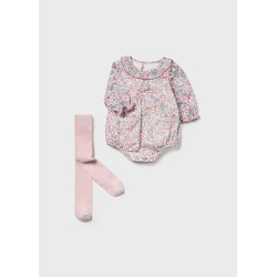 Conjunto pelele y leotardos flores bebe niña mayoral