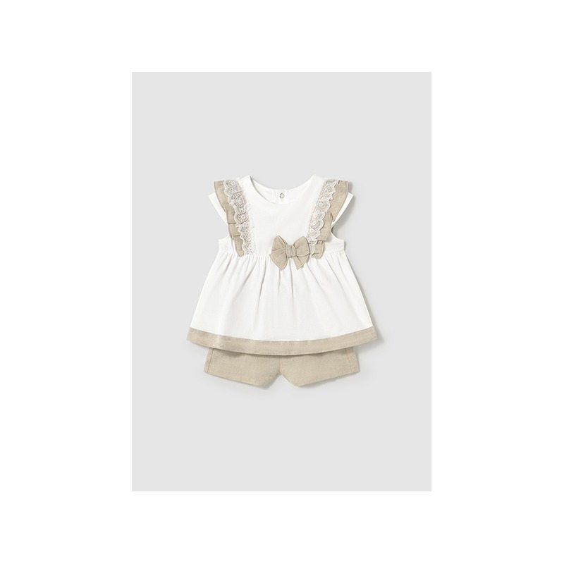 Conjunto bermuda combinado lino bebe niña mayoral