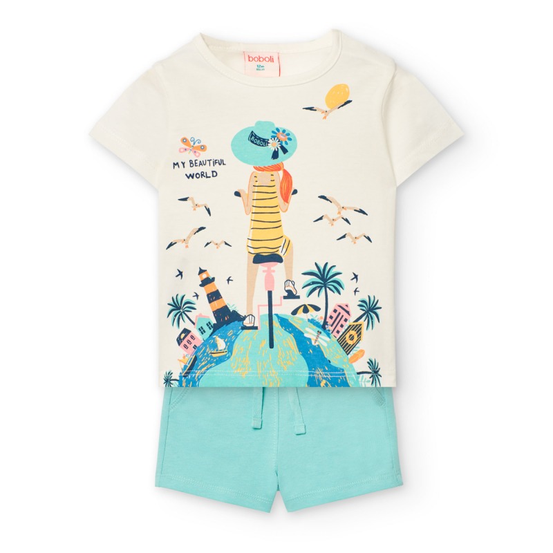 Conjunto camiseta y pantalón corto punto niña Boboli