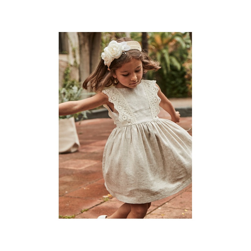 Vestido detalle bordado con lino niña Mayoral