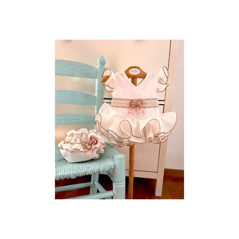 Vestido flamenca infantil con braguita Rocío crudo