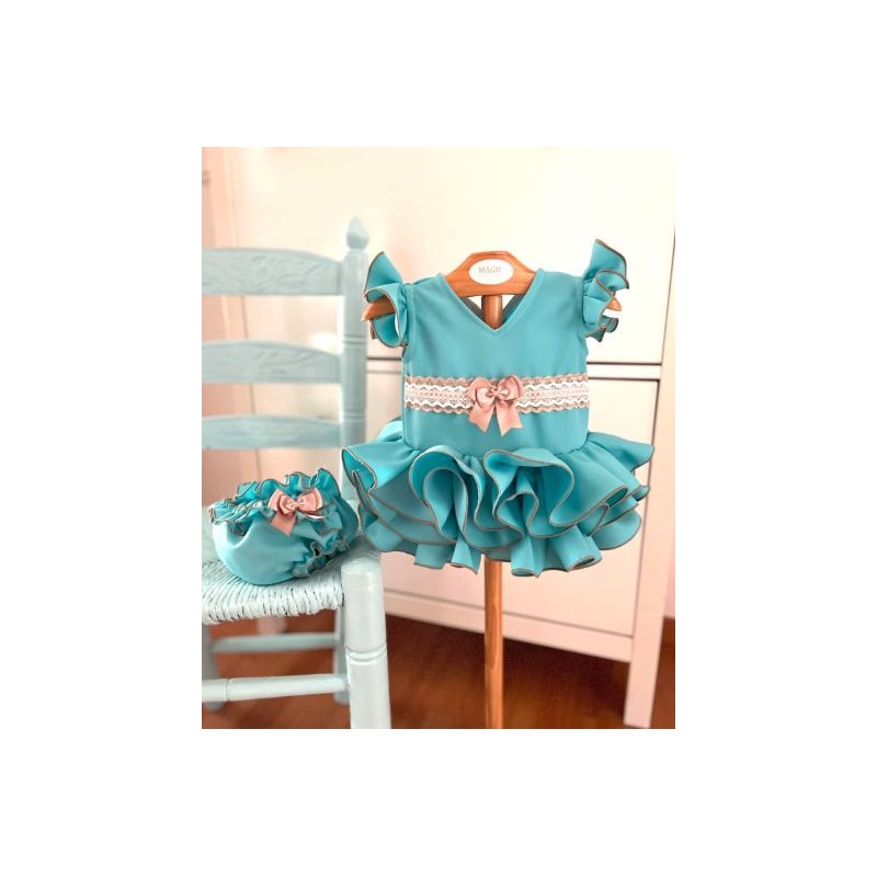 Vestido flamenca infantil con braguita Rocío verde