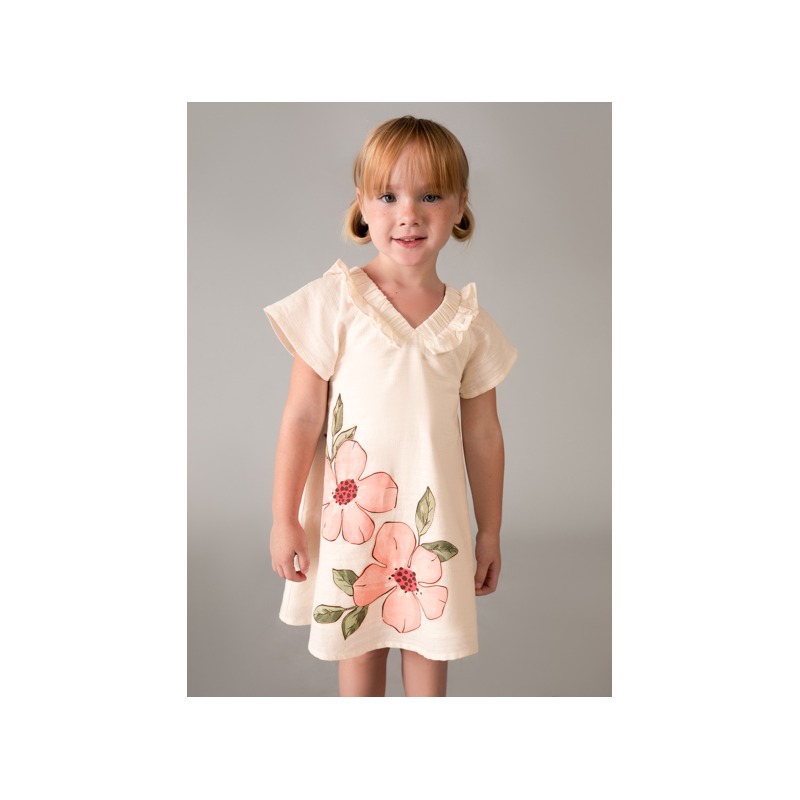 Vestido con lino flores niña mayoral