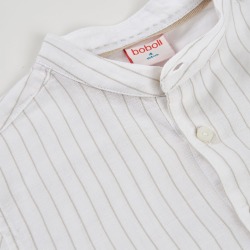 Camisa lino cuello mao listada niño boboli