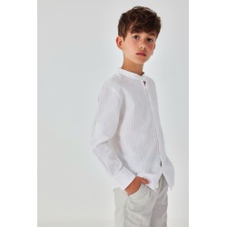 Camisa lino cuello mao listada niño boboli
