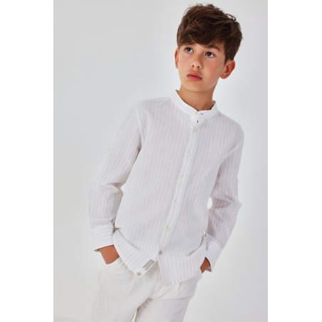 Camisa lino cuello mao listada niño boboli