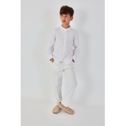 Camisa lino cuello mao listada niño boboli