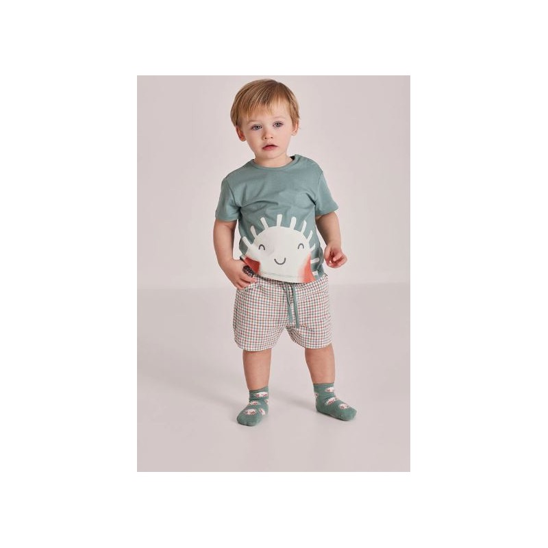 Conjunto bermudas cuadros y camiseta bebe boboli