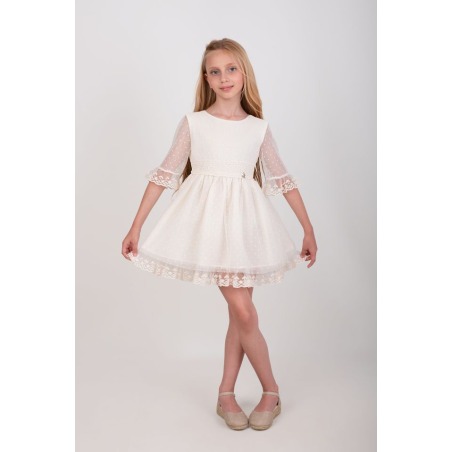 Vestido ceremonia en tul plumeti con lazo Nekenia