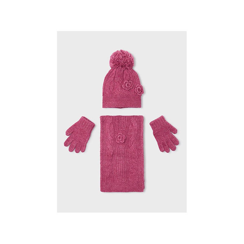 Conjunto gorro, bufanda, guantes flores niña mayoral