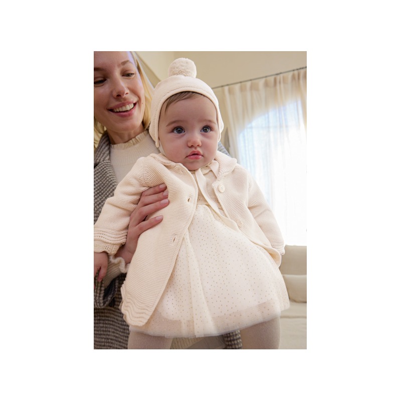Abrigo tricot con gorro bebe niña mayoral