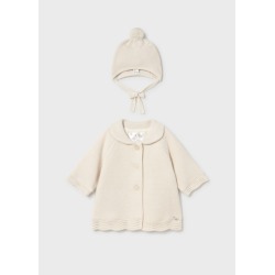Abrigo tricot con gorro bebe niña mayoral
