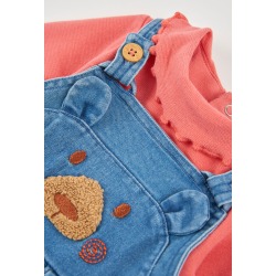 Conjunto peto punto denim bebé niña oso Boboli