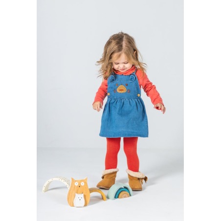 Conjunto peto punto denim bebé niña oso Boboli