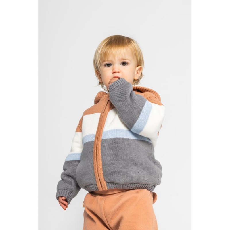 Chaqueta punto bebé rayas con capucha Boboli