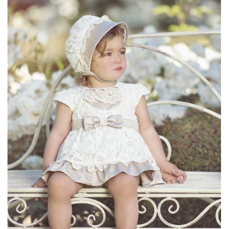 Conjunto bebe 3 piezas raso con blonda