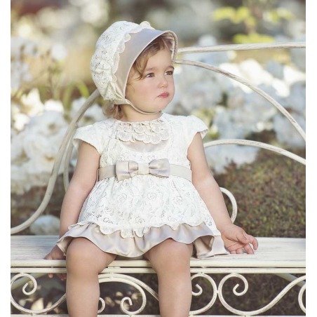 Conjunto bebe 3 piezas raso con blonda