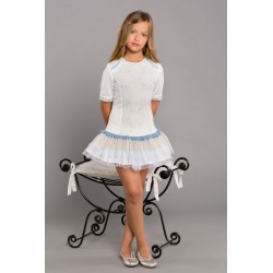 Vestido punto con blonda y tul