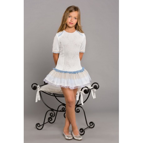 Vestido punto con blonda y tul