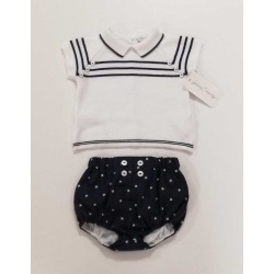 Conjunto punto y tela bebe niño Navy