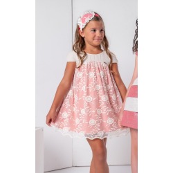 Vestido de tul bordado fondo en coral Nekenia